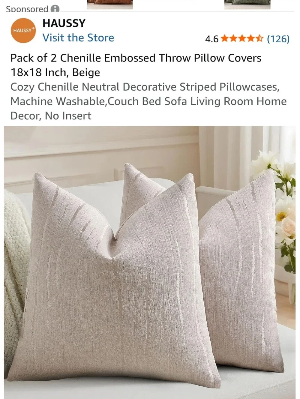 Beige Chenille Embossed Throw Pillow Covers - Pack of 2